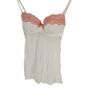 Gilligan & O'malley Womens Sz M Nightie Nightgown White w/ Pink Lace Trim